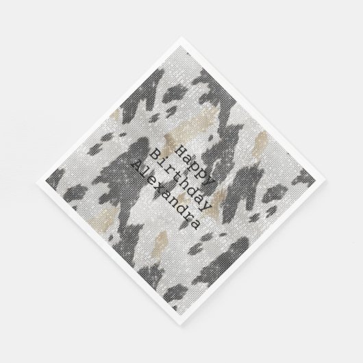 Schwarz-weißes Goldkühe-Tier-Print Sparkon Geburts Serviette (Ecke)