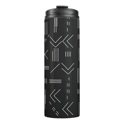 Schwarz-weißes Gorgees Modern Geometric Muster Thermosbecher (Vorderseite)