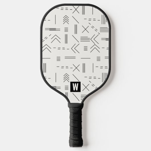 Schwarz-weißes Gorgeous Modern Geometric Monogram Pickleball Schläger (Vorderseite)