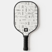 Schwarz-weißes Gorgeous Modern Geometric Monogram Pickleball Schläger (Rückseite)