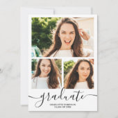 Schwarz-weißes Graduiertenskript 4 Fotos Abschluss Einladung (Vorderseite)