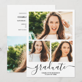 Schwarz-weißes Graduiertenskript 4 Fotos Abschluss Einladung