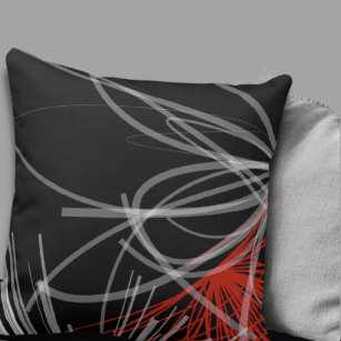 Schwarz-weißes Graue und rote Abstrakte-Design Kissen