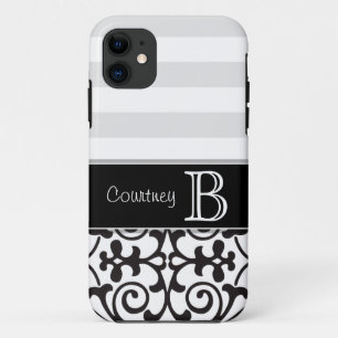 Schwarz-weißes graues Damast-Monogramm iPhone 5 Case-Mate iPhone Hülle