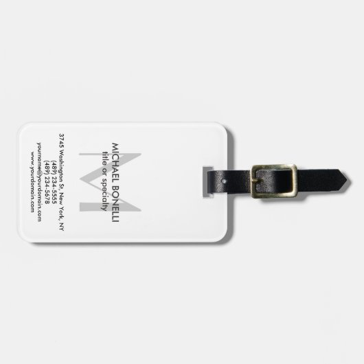 Schwarz-weißes Graues Monogramm Gepäckanhänger (Vorderseite horizontal)