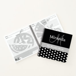 Schwarz-weißes graues Monogramm Polka Dot Rezept Notizblock