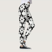 Schwarz-weißes großes Blumenmuster Leggings (Rechts)