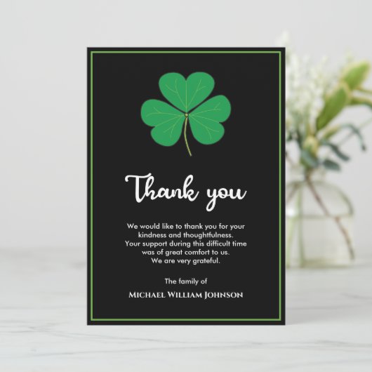 Schwarz-weißes grünes Kleeblatt Clover Irish Beerd Dankeskarte (Stehend Vorderseite)