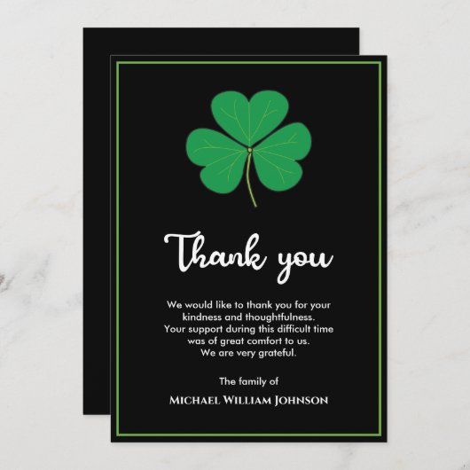 Schwarz-weißes grünes Kleeblatt Clover Irish Beerd Dankeskarte (Vorne/Hinten)