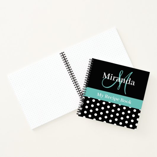 Schwarz-weißes Grünes Monogramm Polka Dot Rezept Notizblock (Innenseite)