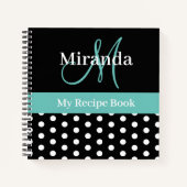 Schwarz-weißes Grünes Monogramm Polka Dot Rezept Notizblock (Vorderseite)