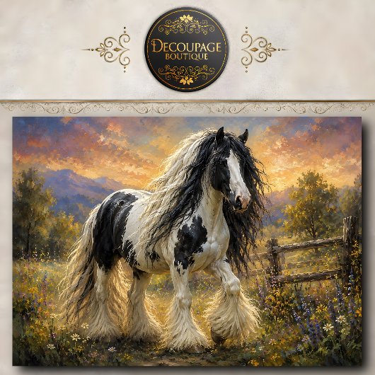 Schwarz-weißes Gypsy Vanner Pferd Seidenpapier