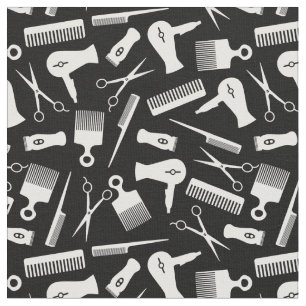 Schwarz-weißes Haarwerkzeug-Silhouette-Muster Stoff