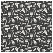 Schwarz-weißes Haarwerkzeug-Silhouette-Muster Stoff (Muster)