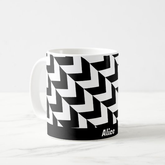 Schwarz-weißes Hahnentrittmuster Dreiecke Pfeile M Kaffeetasse (Vorderseite Links)