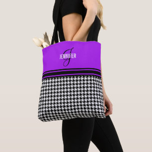 Schwarz-weißes Hahnentrittmuster lila Bezeichnung Tasche