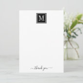 Schwarz-weißes Hahnentrittmuster | Modernes Monogr Dankeskarte (Stehend Vorderseite)