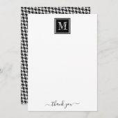 Schwarz-weißes Hahnentrittmuster | Modernes Monogr Dankeskarte (Vorne/Hinten)