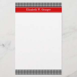 Schwarz-weißes Hahnentrittmuster Roter Name Monogr Briefpapier