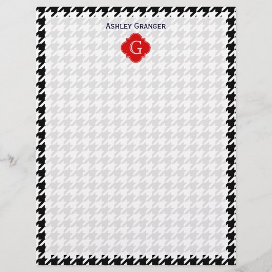 Schwarz-weißes Hahnentrittmuster Rotes Quatrefolie (Vorderseite)