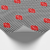 Schwarz-weißes Hahnentrittmuster Rotes Quatrefolie Geschenkpapier (Ecke)