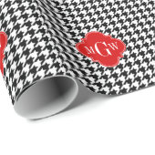 Schwarz-weißes Hahnentrittmuster Rotes Quatrefolie Geschenkpapier (Rolleneckpunkt)
