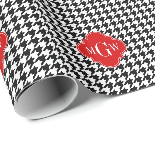 Schwarz-weißes Hahnentrittmuster Rotes Quatrefolie Geschenkpapier (Rolleneckpunkt)