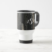 Schwarz-weißes halbgestreiftes Monogramm Reisebecher (VorderseiteRechts)