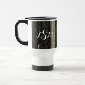 Schwarz-weißes halbgestreiftes Monogramm Reisebecher (Links)