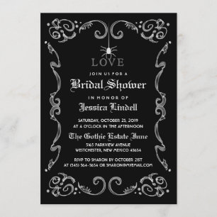 Schwarz-weißes Halloween Gothic-Brautparty Einladung