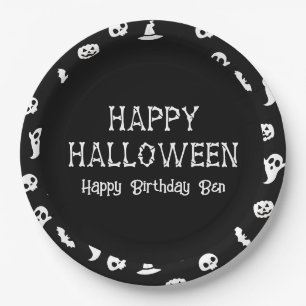 Schwarz-weißes Halloween-Halloween-Party Pappteller