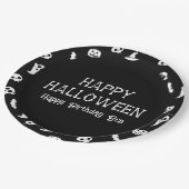 Schwarz-weißes Halloween-Halloween-Party Pappteller (Schrägansicht)
