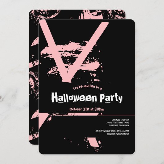 Schwarz-weißes Halloween-Party mit dem Rücken des Einladung (Vorne/Hinten)