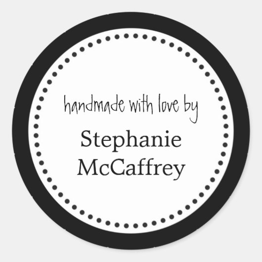 Schwarz-weißes handgefertigtes Gastgeschenk mit Ro Runder Aufkleber (Vorderseite)