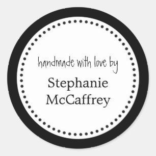 Schwarz-weißes handgefertigtes Gastgeschenk mit Ro Runder Aufkleber