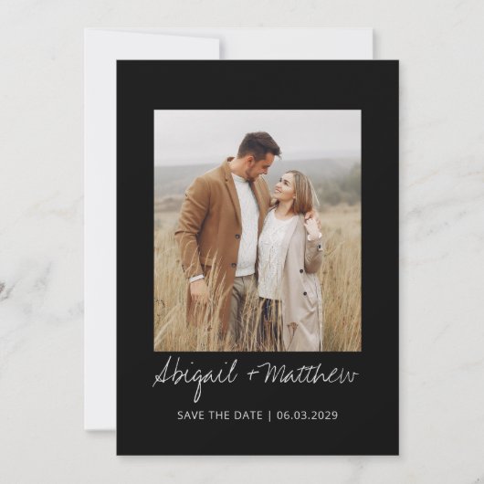 Schwarz-weißes handgeschriebenes Foto Einladung (Vorderseite)