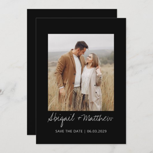 Schwarz-weißes handgeschriebenes Foto Einladung (Vorne/Hinten)