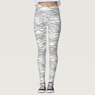 Schwarz-weißes, handgezeichnetes Wellenlinienmuste Leggings
