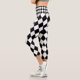 Schwarz-weißes Harlekin-Diamantmuster Capri Leggings