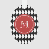 Schwarz-weißes Harlekin-Muster, rotes Monogramm Ornament (Rückseite)