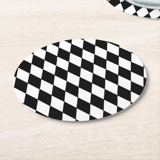 Schwarz-weißes Harlekin-Muster Runder Pappuntersetzer (Angewinkelt)