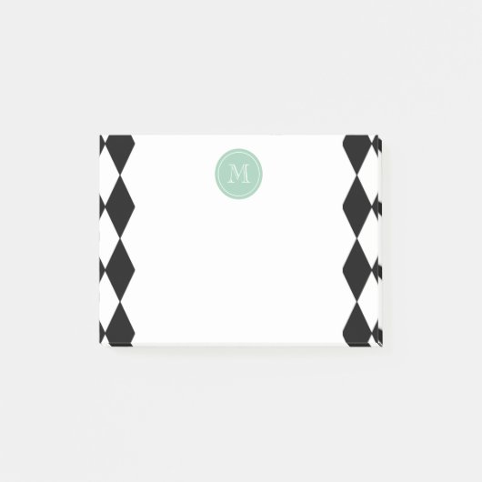 Schwarz-weißes Harlekin-Muster, tadelloses grünes Post-it Klebezettel (Vorderseite)