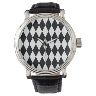 Schwarz-weißes Harlequin Diamonds-Musterdesign Armbanduhr