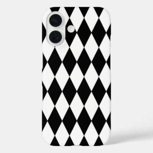 Schwarz-weißes Harlequin Diamonds-Musterdesign iPhone 16 Hülle