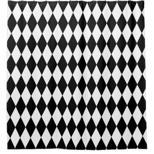 Schwarz-weißes Harlequin Diamonds-Musterdesign Duschvorhang (Vorderseite)