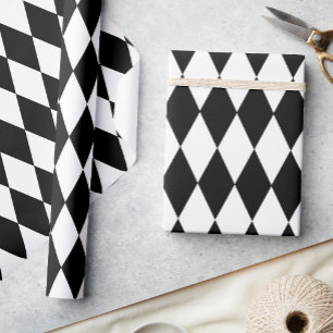 Schwarz-weißes Harlequin Diamonds-Musterdesign Geschenkpapier