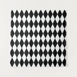 Schwarz-weißes Harlequin Diamonds-Musterdesign Wandteppich