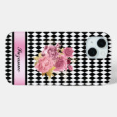 Schwarz-weißes Harlequin mit rosa Blume und Name Case-Mate iPhone Hülle (Rückseite (Horizontal))