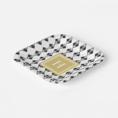 Schwarz-weißes Harlequin-Muster für Monogramm Pappteller (Gewinkelt)