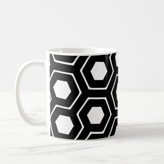 Schwarz-weißes Hexagon Honeycomb Geometrisches Mus Kaffeetasse (Links)